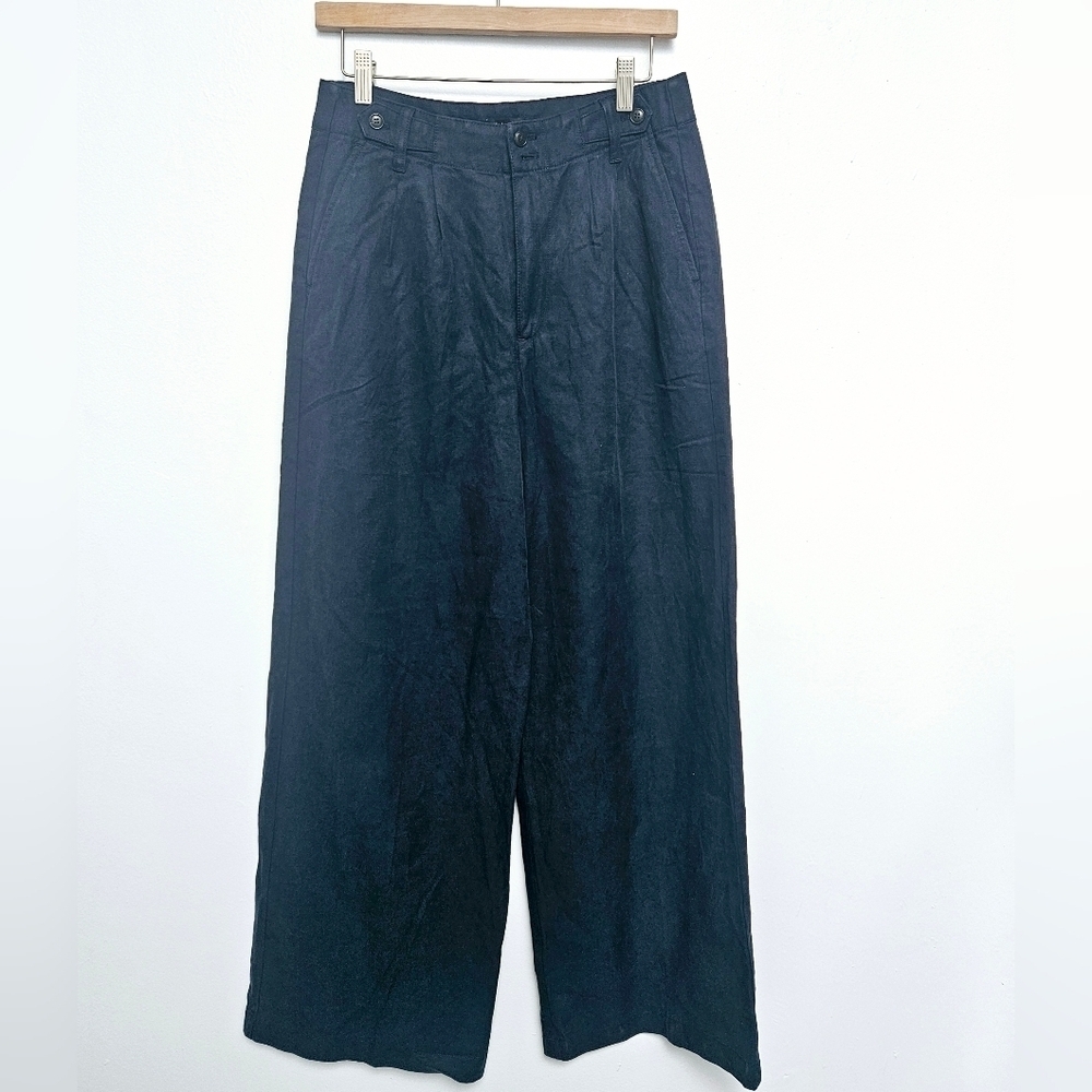 Madewell Palazzo Wide Legged Relaxed  Pants Lenin Blend True Navy Blue Sz 6 - Picture 4 of 16